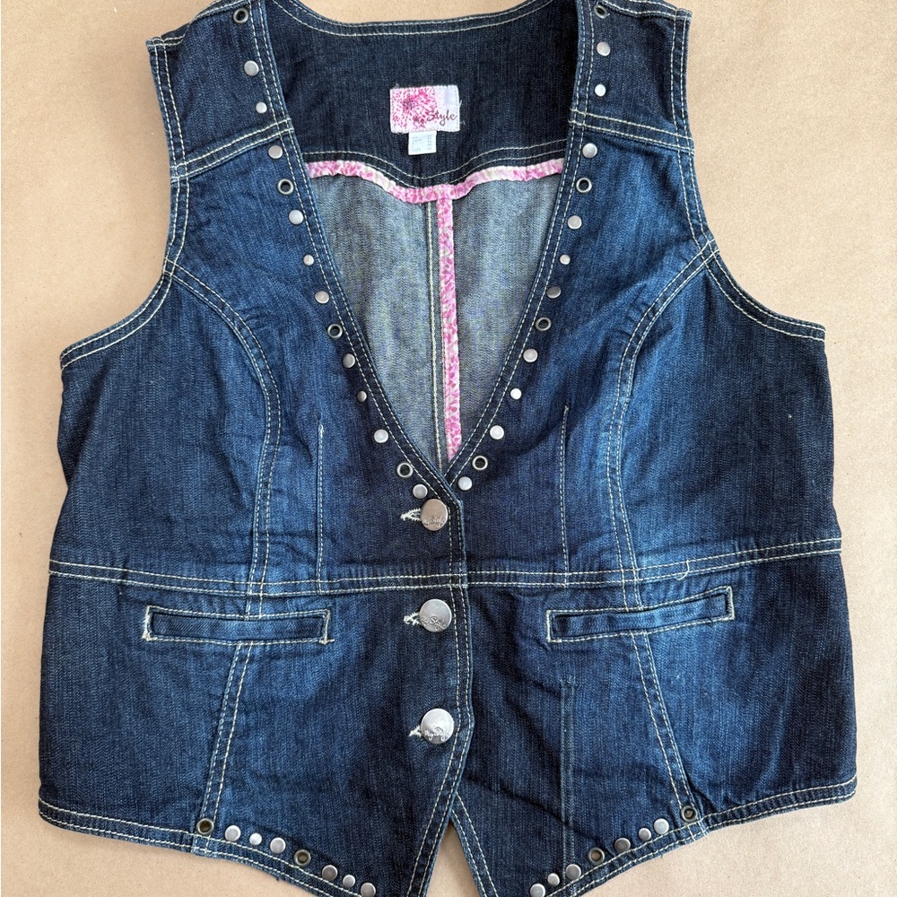 Y2K Vintage Denim Vest with Silver Accents